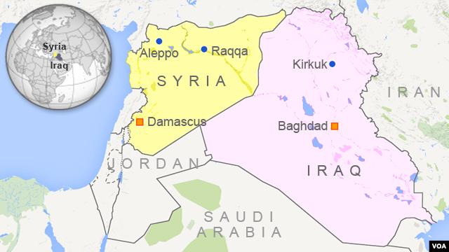 Bản đồ khu vực Iraq và Syria.