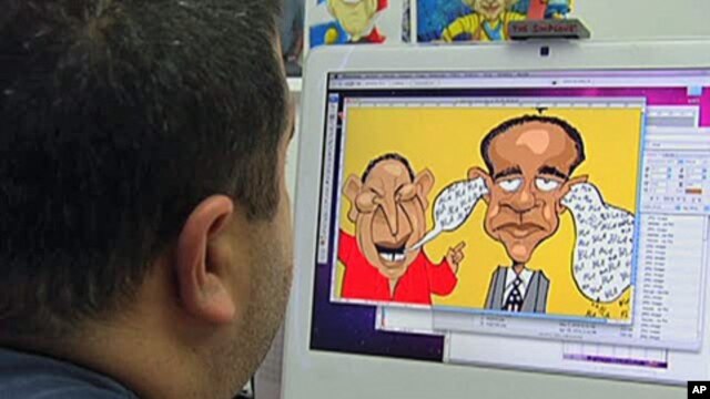 Cartoonist Eduardo Sanabria and one of his creations