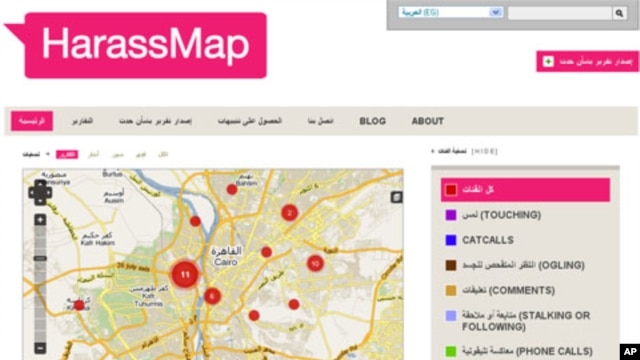 Screenshot of harassmap.org - a new website designed to help fight sexual harassment on the streets of Cairo