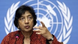 U.N. High Commissioner for Human Rights South African Navanethem Pillay gestures during a press conference at the European headquarters of the United Nations in Geneva (file)