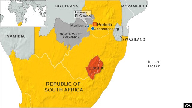 South Africa, locating Marikana, North West Province