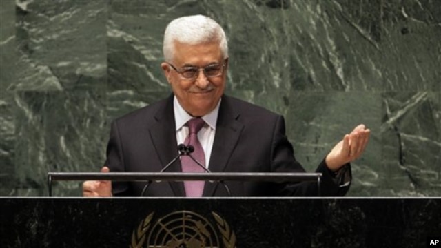 Presiden Palestina Mahmoud Abbas berpidato di Majelis Umum PBB sebelum pemungutan suara (29/11). (AP/Richard Drew)