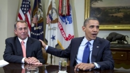 Predsednik Predstavničkog doma Džon Bejner i predsednik Barak Obama (arhivski snimak)