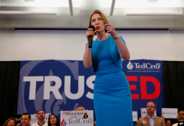 Former Republican presidential candidate Carly Fiorina speaks during a campaign rally for Republican presidential candidate, Sen. Ted Cruz, R-Texas, in Miami, Florida, March 9, 2016.