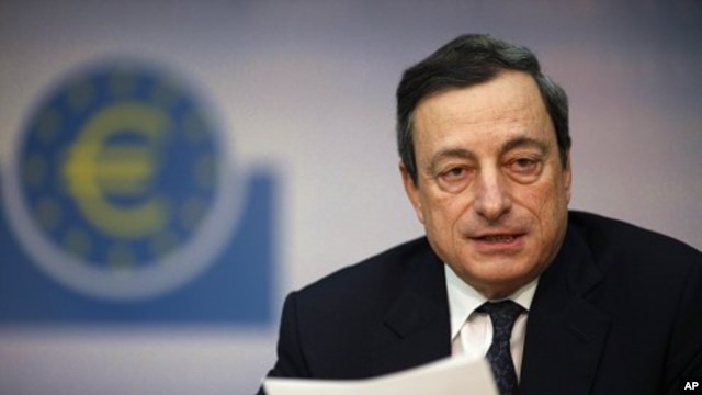 The European Central Bank (ECB) President Mario Draghi speaks during the monthly news conference in Frankfurt, December 8, 2011.