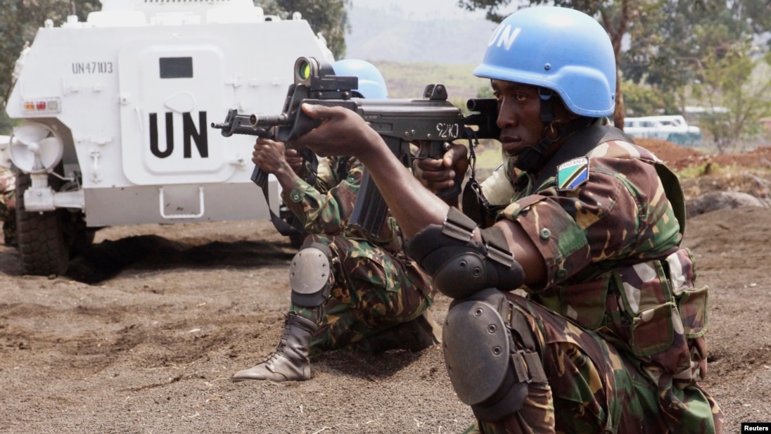 Tanzanian Forces of the U.N. Intervention Brigade attend a training session outside Goma in the eastern Democratic Republic of Congo, Aug. 9, 2013.