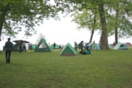The group spent the nights camped out by the river.