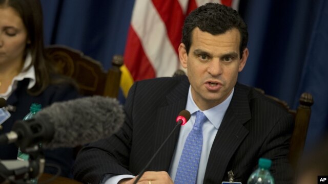 U.S. Under Secretary for Terrorism and Financial Intelligence David Cohen talks to the media during a press conference in Rome, October 3, 2012.