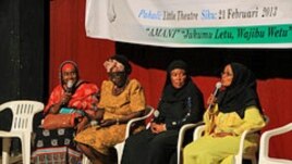 Mombasa county candidates for women's representative debate at the Little Theater in Mombasa, Kenya, on February 21, 2013. (VOA/Jill Craig)