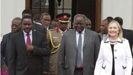 A wan nan hoto daga hanun dama sakatariyar harkokin wajen Amurka Hillary Clinton ce da shugaban kasar kenya Mwai Kibaki.