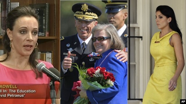 En esta composición aparecen, de izquierda a derecha, la biógrafa Paula Broadwell, General Davis Petraeus y su esposa Holly, y la tercera en la discordia, Jill Kelly.
