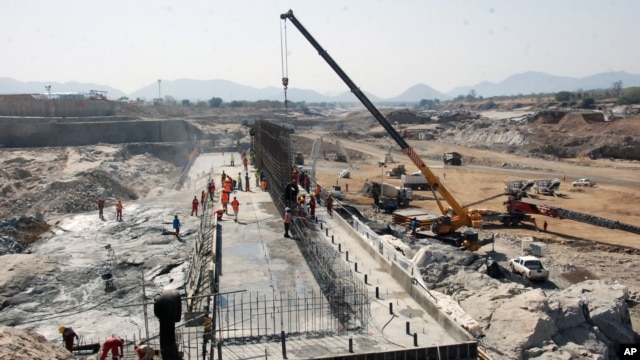 This photo, made available on April 2, 2013, shows the construction of the dam in Ethiopia's Asosa region.  