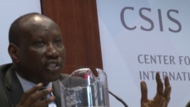 South Sudanese Minister in the Office of the President, Awan Riak, speaking at a panel discussion on the crisis in South Sudan at the Center for Strategic and International Studies (CSIS) in Washington, D.C. on April 9, 2014.