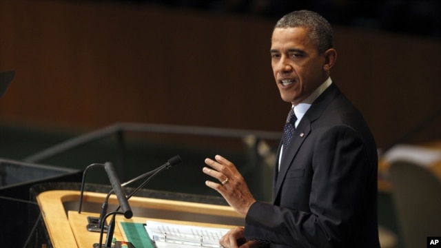 President Barack Obama addresses the 67th session of the United Nations General Assembly, New York, September 25, 2012.  