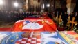 The coffins of Serbian King Petar II Karadjordjevic and his wife Queen Aleksandra, mother Queen Maria and brother Prince Andrej lie inside the St. George's Church on Oplenac Hill during their funeral in Topola, some 71km (44 miles) south from capital Belg