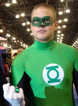 This is a Green Hornet lookalike, but the outfit is not atypical for true-life vigilantes who throw themselves into their roles.