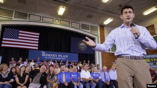 Republican vice-presidential candidate US Congressman Paul Ryan speaks to supporters in Dover, New Hampshire (file photo).