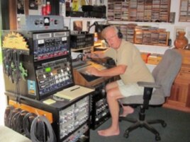 Jake Rohrer in his garage recording studio