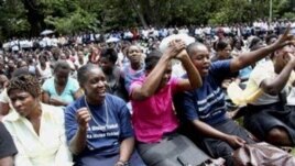 Striking civil servants attending a rally in Harare.