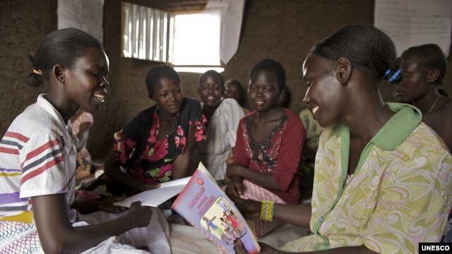 Young girls attend Adolescent Girls’ Club in Gudele neighborhood on the outskirts of Juba in the South Sudan. (Photo:UNESCO/BRAC)