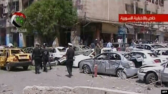 تصویر گرفته شده از تلویزیون دولتی سوریه از صحنه انفجار روز سه شنبه