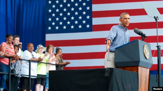 U.S. President Barack Obama delivers remarks at Laborfest 2014 at Maier Festival Park in Milwaukee, Wisconsin Sept. 1, 2014.