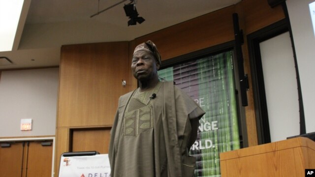 Former Nigerian President Olusegun Obasanjo, delivering his keynote address at the 2012 Kellogg Africa Business Conference at Northwestern University.