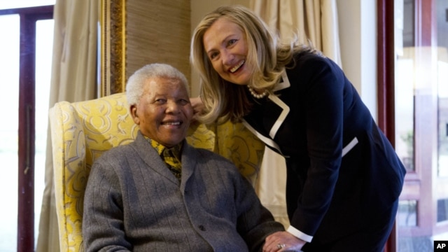 Secretary of State Hillary Rodham Clinton meets with former South Africa President Nelson Mandela, 94, at his home in Qunu, South Africa, Aug. 6, 2012.