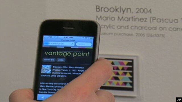 Using a smart phone with a camera and a special app, National Museum of the American Indian visitors can scan a smart tag graphic which takes them to links on the museum’s site.