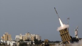 An Iron Dome launcher fires an interceptor rocket, Ashdod, Israel, November 16, 2012.