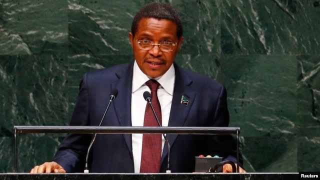 FILE - Tanzanian President Jakaya Kikwete, shown addressing the U.N. General Assembly in September 2014, has warned clerics not to meddle in the nation's politics and says tensions between Muslims and Christians have threatened peace.