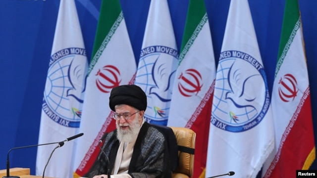 Iran's Supreme Leader Ayatollah Ali Khamenei speaks during the 16th summit of the Non-Aligned Movement in Tehran, August 30, 2012.