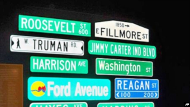 The Smithsonian Institution’s Museum of American History has collected several street signs named for U.S. presidents, including lesser-known ones such as Rutherford B. Hayes. 