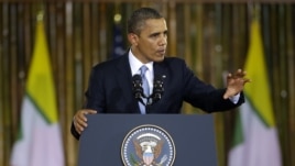 U.S. President Barack Obama speaks at Rangoon University’s Convocation Hall in Rangoon, Burma, Monday, Nov. 19, 2012.