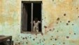 An Indian boy prepares to climb out the window of a house, the walls of which were damaged in mortar shell attack at Jora Farm village, in Ranbir Singh Pura, south of Jammu, India, Feb. 9, 2015. 