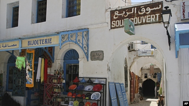 Empty market in the town of Houmet Souq on the island of Djerba, Tunisia, July 9, 2011