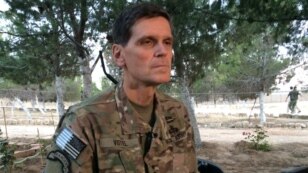 Army Gen. Joseph Votel speaks to reporters May 21, 2016 during a secret trip to Syria.