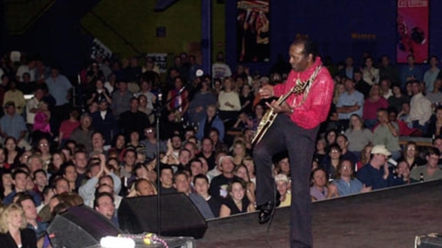 Chuck Berry performs at the Pageant Theater in St. Louis, Missouri, on October 18, 2001, for his 75th birthday celebration