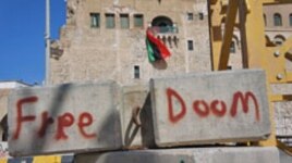 Grafitti in Martyrs' Square in Tripoli, Libya, August 29, 2011