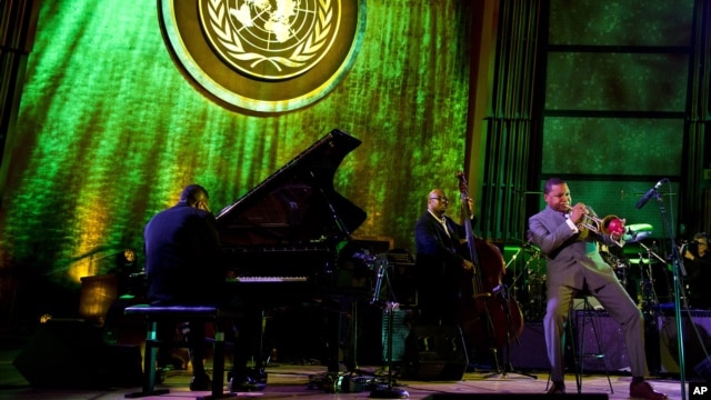 Wynton Marsalis performs during the International Jazz Day Concert held at the United Nations General Assembly Hall in New York,  April 30, 2012.