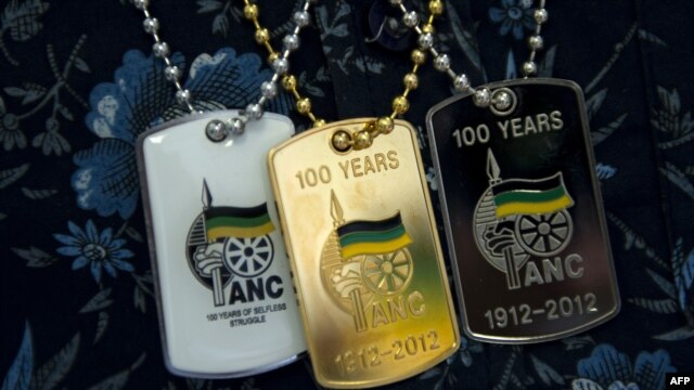Souvenir dogtags celebrate the 100th anniversary of South Africa's ruling African National Congress (ANC) party. (File)