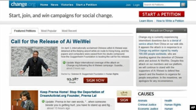 Screenshot grabbed from the Change.org, an organization that helps activists around the world to support of their causes.