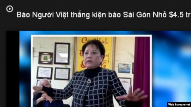 Trong bản tin video trên mạng, tờ Người Việt cho biết họ đã thắng kiện tuần báo Sài Gòn nhỏ 4,5 triệu đôla. 