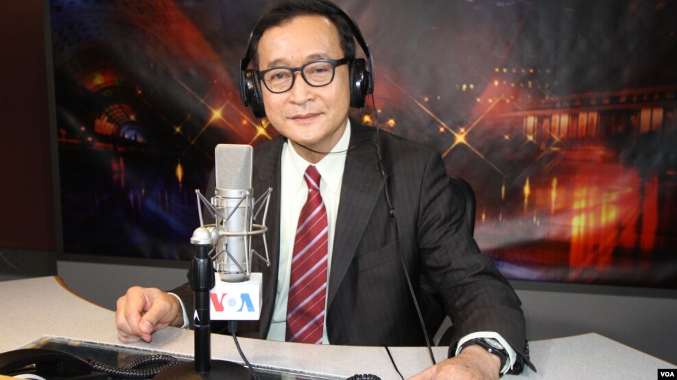 President of the opposition Cambodia National Rescue Party Sam Rainsy in VOA studio in Washington as a guest for special Hello VOA. (Soeung Sophat/VOA Khmer)