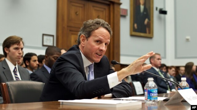  Treasury Secretary Timothy Geithner testifies  on Capitol Hill before the House Financial Services Committee to deliver the annual Financial Stability Oversight Council report, Washington, July 25, 2012. 