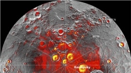 A radar image of Mercury's north polar region acquired by the Arecibo Observatory in Puerto Rico is shown superposed on a mosaic of Mercury MESSENGER images of the same area in this NASA handout photo released November 29, 2012. Shown in red are areas of Mercury's north polar region that are in shadow in all images acquired by MESSENGER to date. Since their discovery in 1992, these polar deposits have been hypothesized to consist of water ice trapped in permanently shadowed areas near Mercury's north and south pole, but other explanations for the polar deposits have also been suggested.