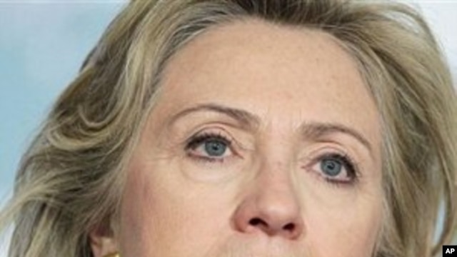 Secretary of State Hillary Clinton speaks at the State Department about the latest developments in Libya, March 18, 2011