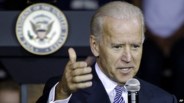 Vice President Joe Biden answers a question after speaking at the University of Pittsburgh, in Pittsburgh, Pennsylvania, November 4, 2011.