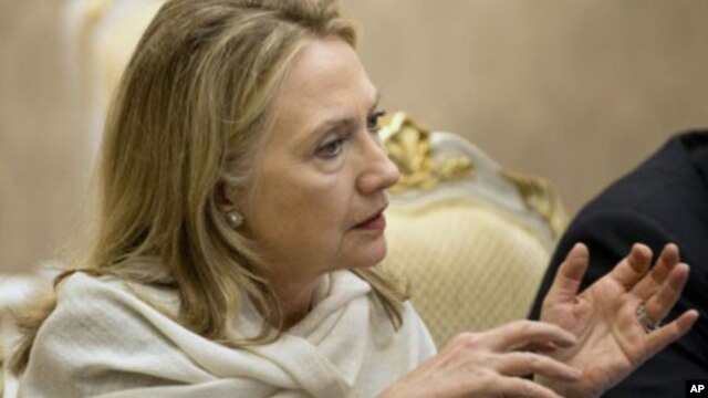 U.S. Secretary of State Hillary Rodham Clinton at the ASEAN regional forum at Peace Palace in Phnom Penh, July 12, 2012.