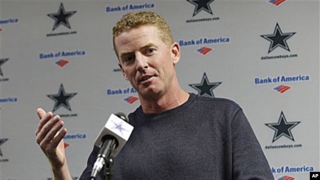 Jason Garrett responds to questions during a news conference after being named interim coach of the Dallas Cowboys, at the NFL football team's training facility in Irving, Texas, 08 Nov 2010